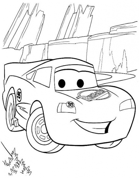Smiley Lightning McQueen coloring page image