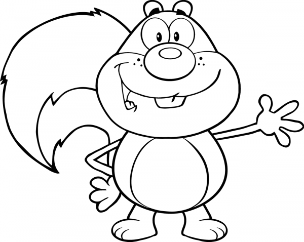 Smiling Cartoon Squirrel Waving coloring page image