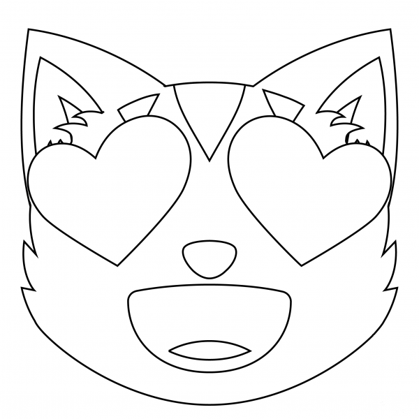 Smiling Cat with Heart Eyes coloring page image