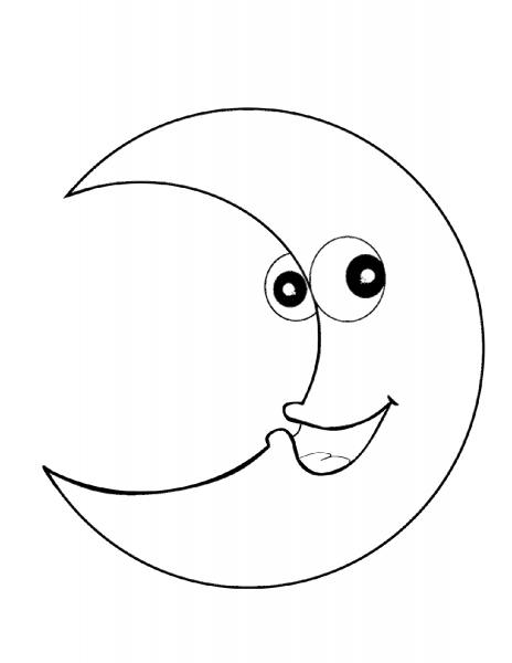 Smiling Crescent Moon coloring page image