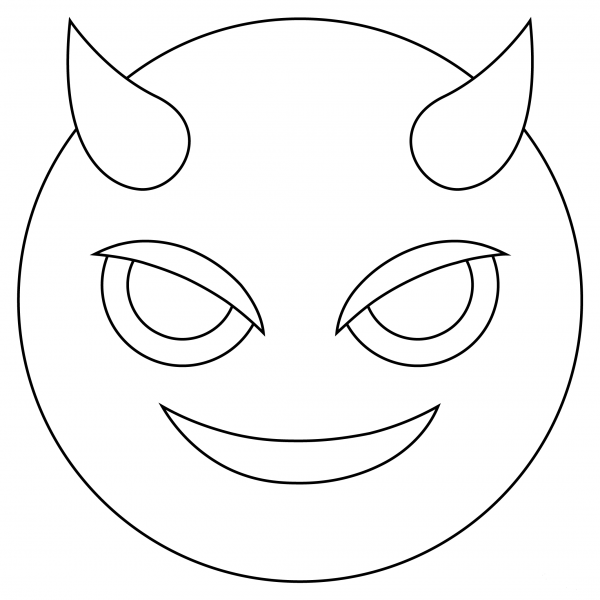 Smiling Face with Horns coloring page image