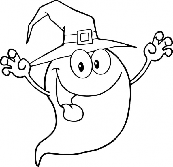 Smiling Halloween Ghost  coloring page image