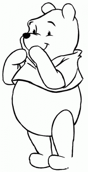 Smiling shy Pooh  coloring page image