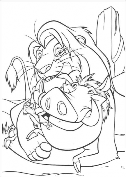 Smiling Simba And Pumbaa  coloring page image