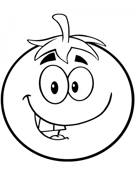Smiling Tomato Cartoon Character coloring page image