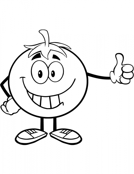 Smiling Tomato Cartoon Giving a Thumb Up coloring page image