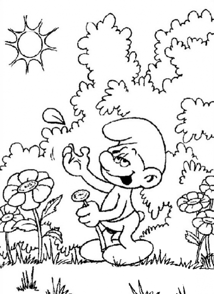 Smurf In The Garden  coloring page image