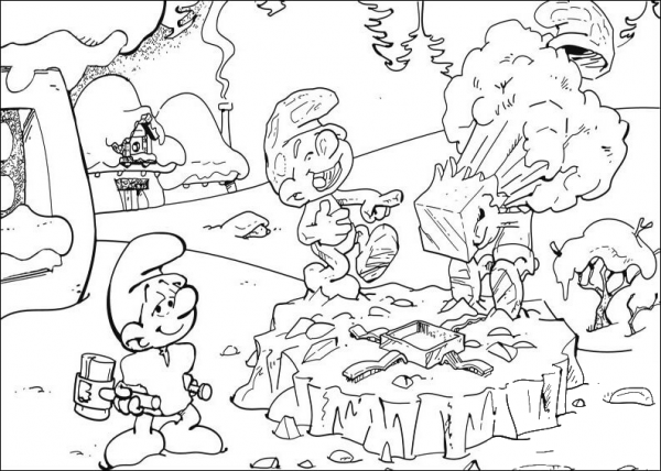 Smurf Is Laughing Because Of His Friend  coloring page image