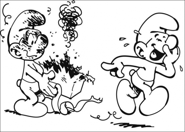 Smurf Mocks His Friend  coloring page image