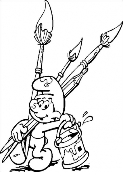 Smurf the painter coloring page image