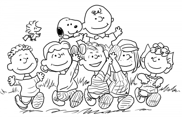 Snoopy with the Peanuts Gang coloring page image