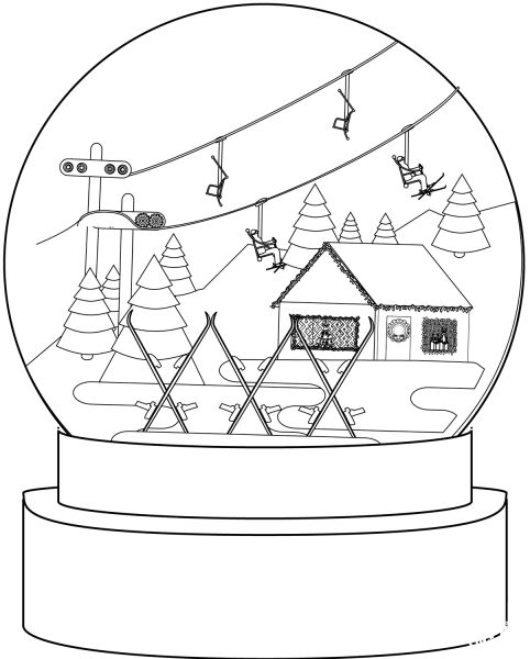 Snow Globe with Ski Lift coloring page image