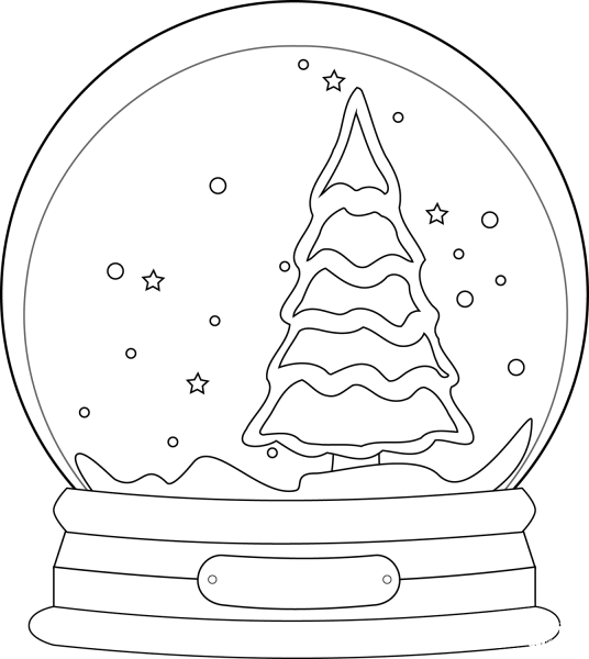 Snow Globe with Winter Tree coloring page image