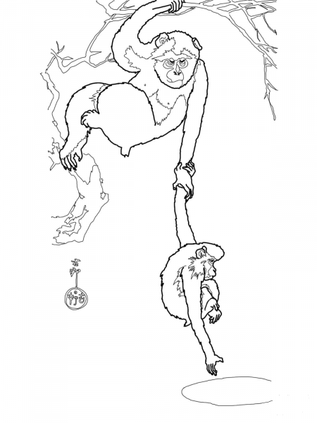 Snow Monkey with Her Child by Ohara Koson coloring page image