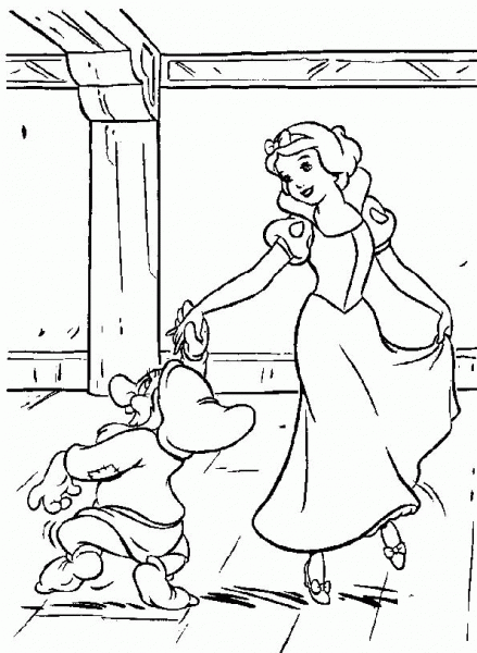 Snow White And Dwarf Are Dancing Together  coloring page image