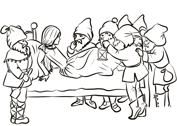 Snow White and Dwarfs coloring page image