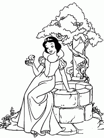 Snow White is singing with a Bird coloring page image
