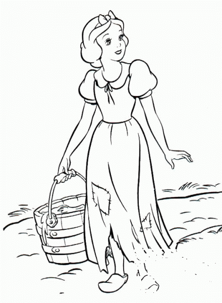 Snow White keeps house for the dwarfs coloring page image
