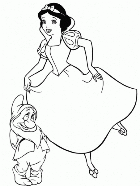 Snow White with Bashful dwarf coloring page image