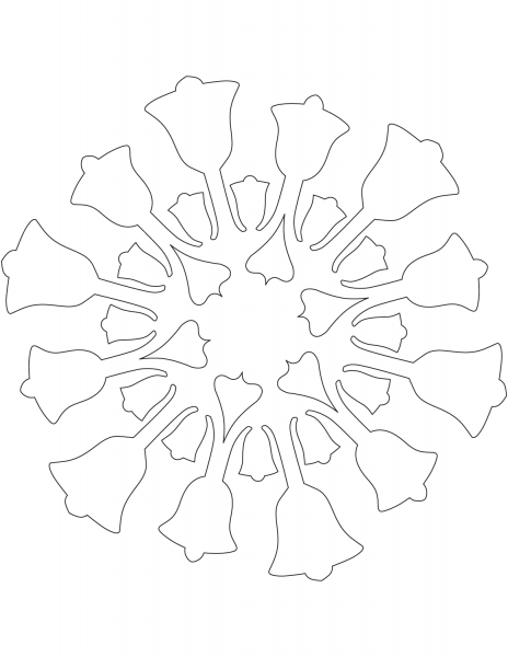 Snowflake Pattern with Bells coloring page image