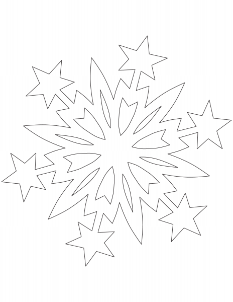 Snowflake Pattern with Christmas Stars coloring page image