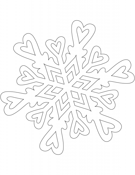 Snowflake Pattern with Hearts coloring page image