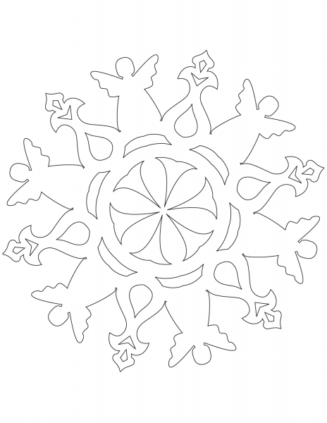 Snowflake with an Angel coloring page image