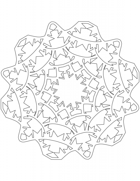 Snowflake with Bunting Flags coloring page image