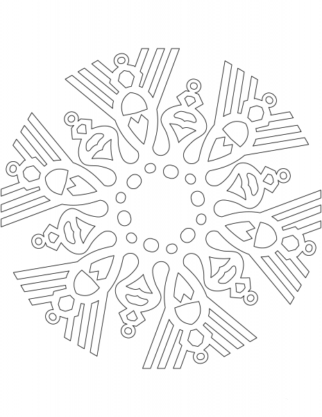 Snowflake with Christmas Ornaments coloring page image