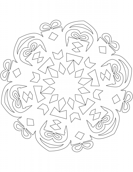 Snowflake with Christmas Presents coloring page image