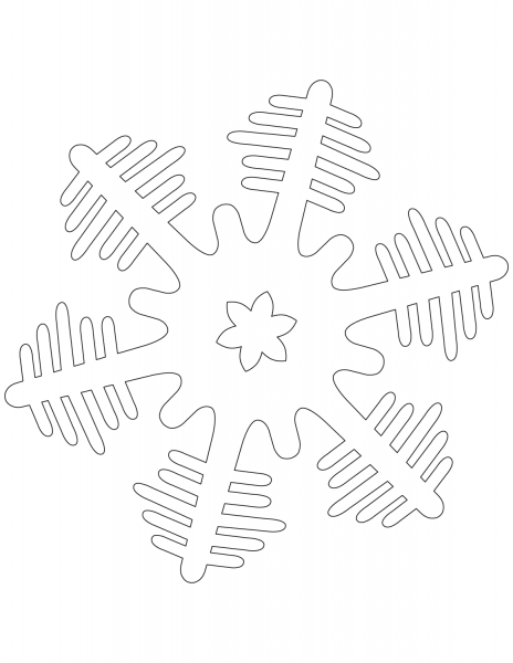 Snowflake with Christmas Trees coloring page image