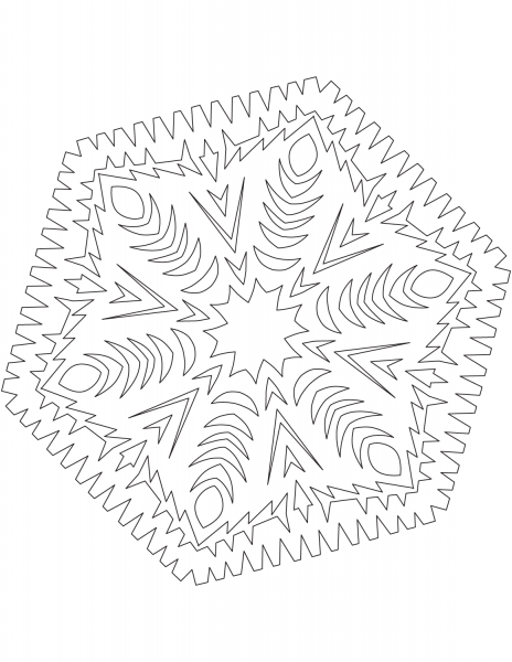 Snowflake with Feathers Pattern coloring page image