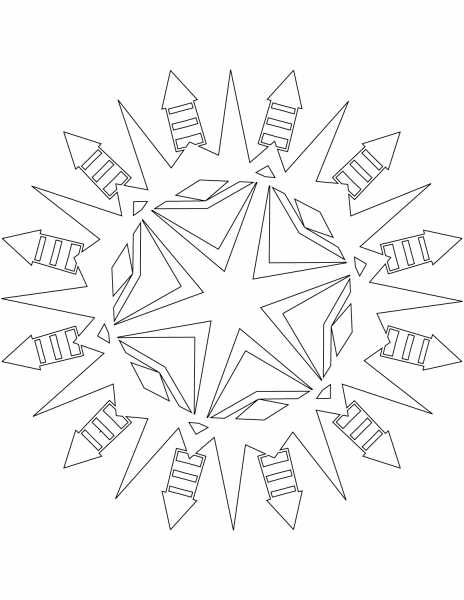 Snowflake with Firework Rocket Pattern coloring page image