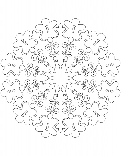 Snowflake with Gingerbread Man coloring page image