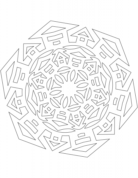 Snowflake with Houses coloring page image
