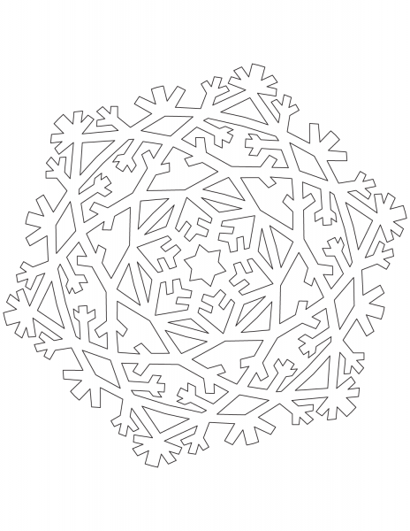 Snowflake with Many Crystals coloring page image