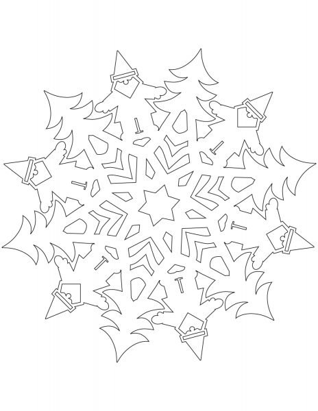 Snowflake with Santa Claus coloring page image
