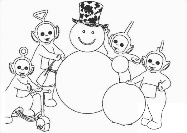 Snowman and Teletubbies  coloring page image