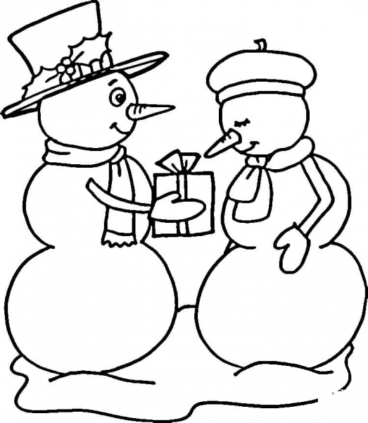 Snowman Couple  coloring page image