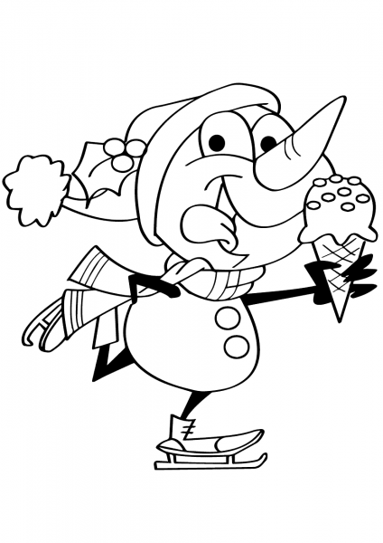 Snowman Ice Skating coloring page image