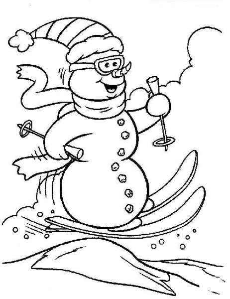 Snowman Is Skiing  coloring page image