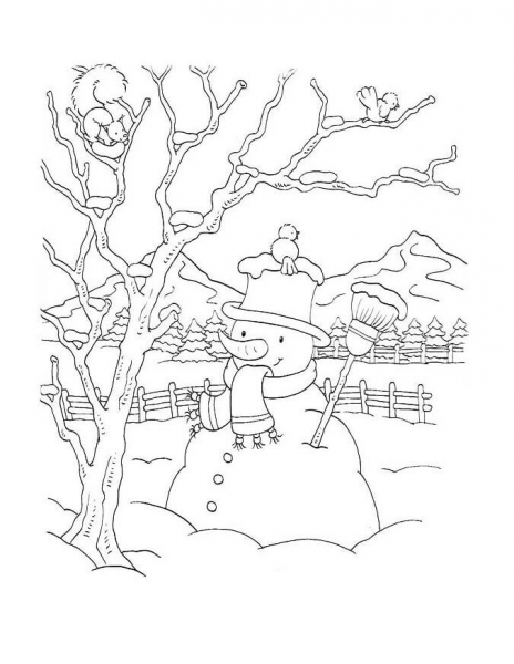 Snowman on the Backyard coloring page image