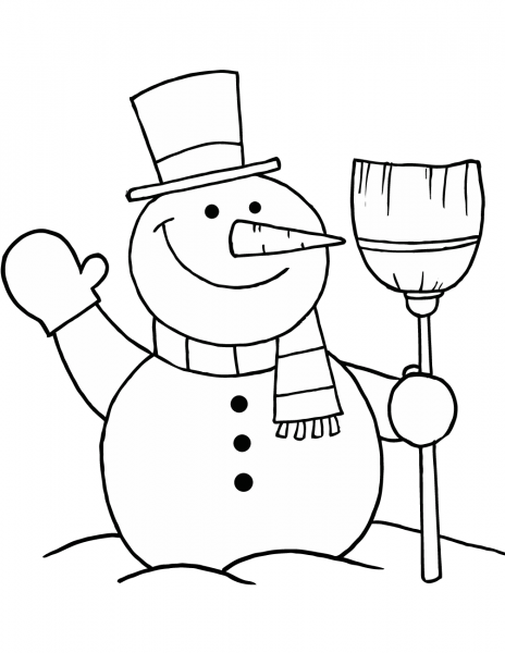 Snowman with Broom coloring page image