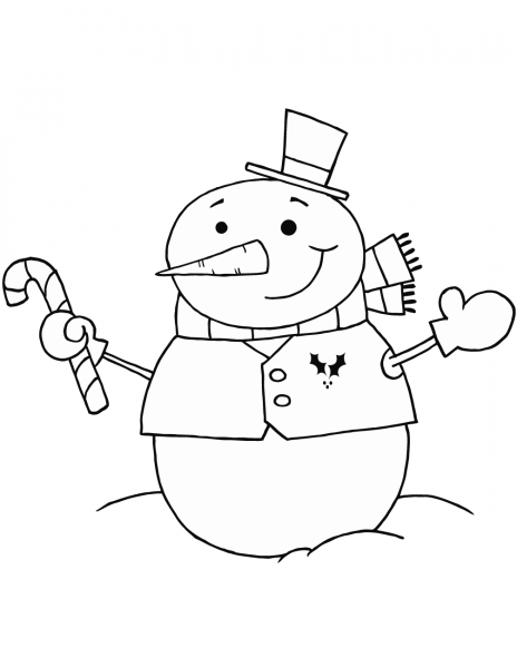 Snowman with Candy Cane coloring page image