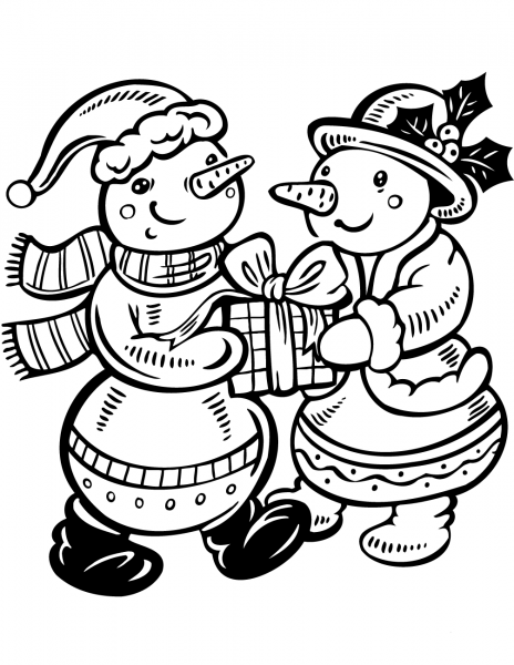 Snowmen in Love coloring page image
