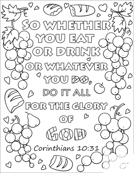 So Whether You Eat Or Drink Or Whatever You Do, Do It All for the Glory of God coloring page image