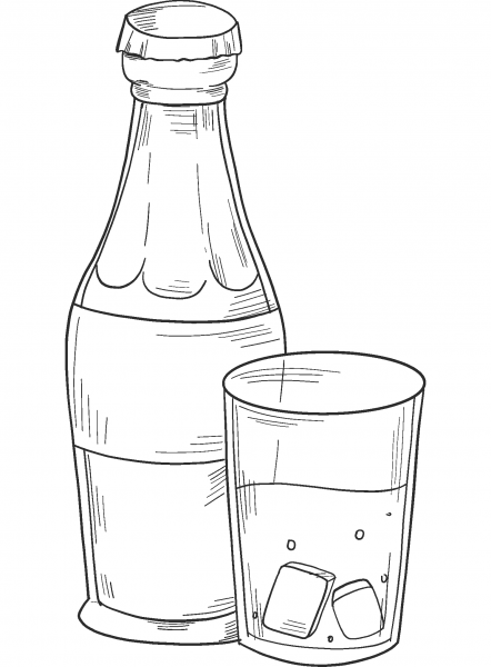 Soda Bottle and Glass coloring page image