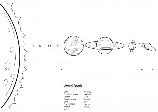 Solar System Worksheet coloring page image