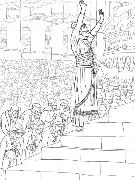 Solomon Prayer in the Temple coloring page image