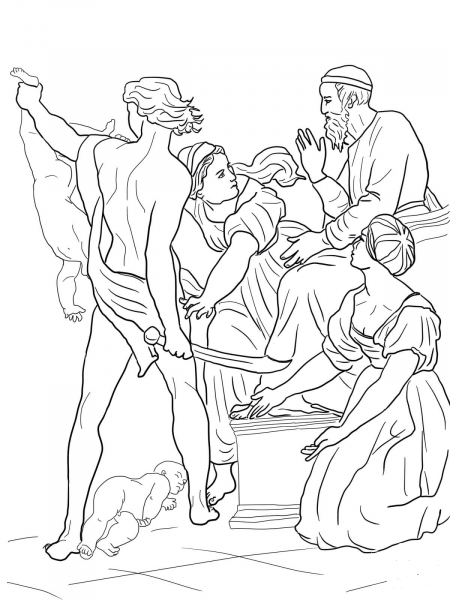 Solomon Threatened to Split the Baby in Half coloring page image